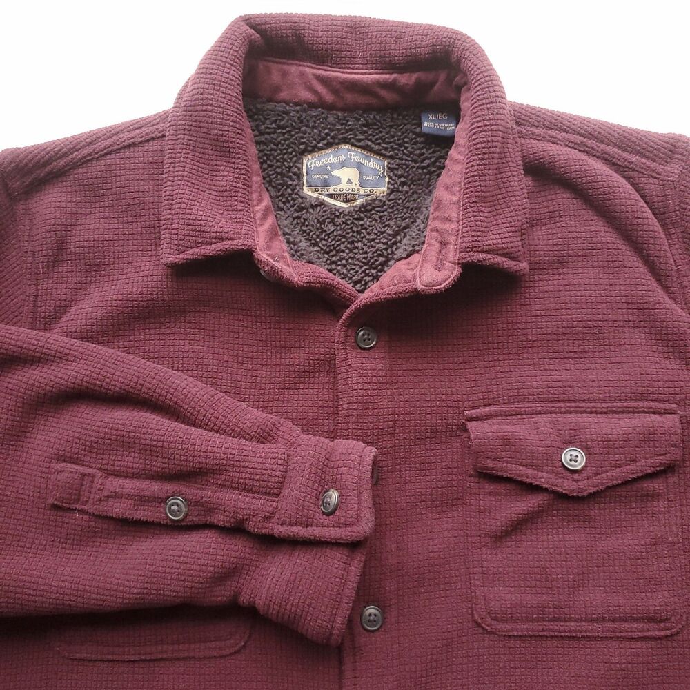 Freedom Foundry Sherpa Fleece Shirt Jacket Mens XL Solid Plush Textured Shacket